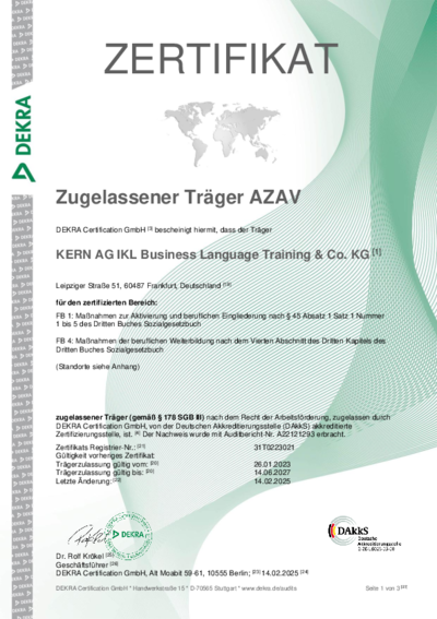 PDF Download Zertifikat AZAV